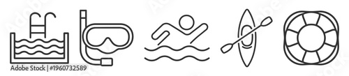 Swimming pool and water sport icon set on transparent background