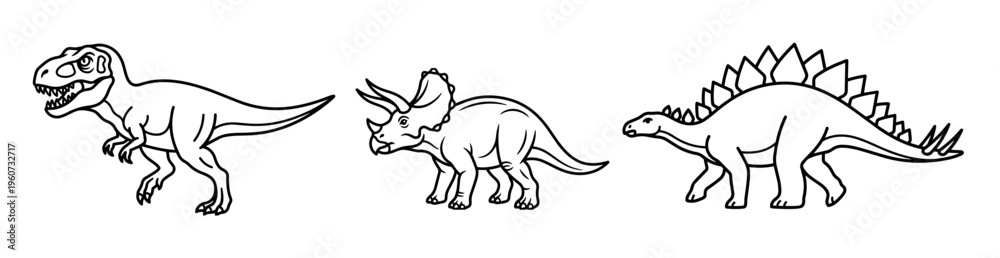 Fototapeta premium Simple Line Art Drawing of Prehistoric Dinosaur Trio for Coloring