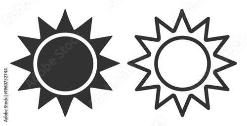 Sun weather bright outline and solid icon on transparent background