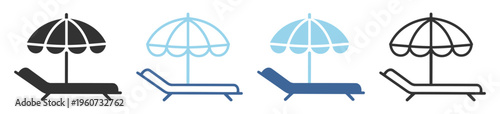 Sunbed summer beach umbrella lounge icon on transparent background