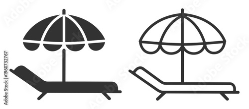 Sunbed Beach Umbrella Summer Relaxation Flat Icon On Transparent Background