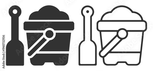 Bucket toy sand play outline and filled icon on transparent background