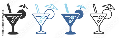 Cocktail drink beverage glass summer outline icon on transparent background