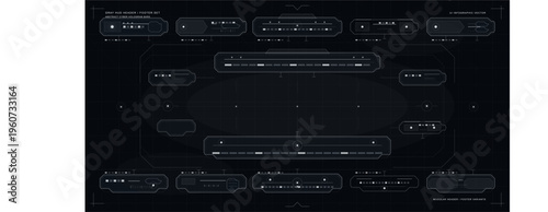 A collection of gray HUD header and footer elements for futuristic