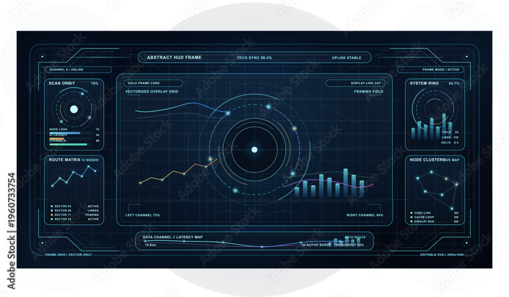 Fototapeta premium A futuristic abstract HUD frame featuring various digital data