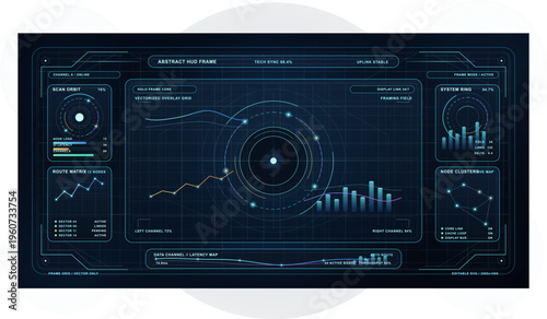 A futuristic abstract HUD frame featuring various digital data