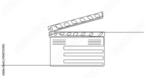 Vector illustration, One continuous line drawing of film reel with long tape. Retro old movie,One continuous line drawing of film reel with long tape,