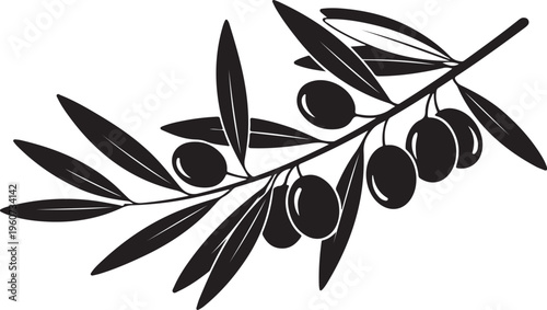 Olive branch, black silhouette, vector icon, food symbol, flat design