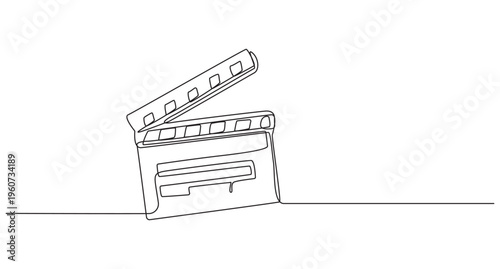Vector illustration, One continuous line drawing of film reel with long tape. Retro old movie,One continuous line drawing of film reel with long tape,