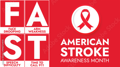 Clean modern vector illustration for American Stroke Month awareness campaign.Ideal for healthcare campaigns, medical posters, social media, and educational materials promoting stroke warning signs an