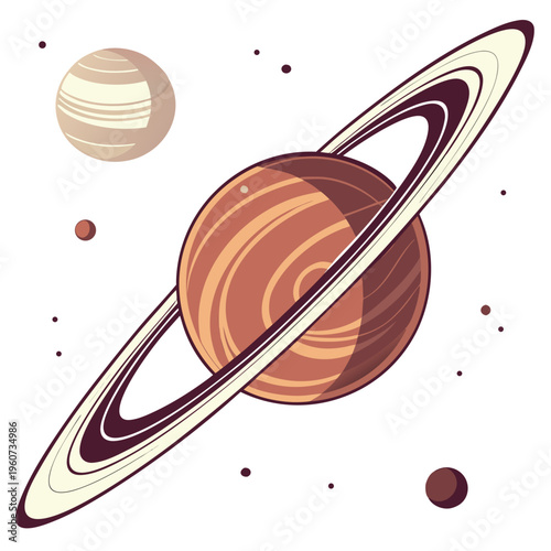 Saturn planet with rings and moons in a cartoon style for educational or decorative purposes