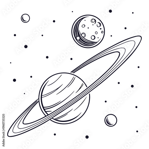 Saturn planet with rings and moons in space