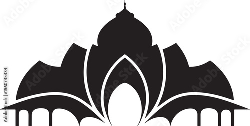 Indian palace silhouette with traditional domes and arched gates architectural design element
