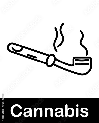 Smoking pipe line icon representing cannabis consumption, tobacco use and smoking concept in minimal outline vector style
