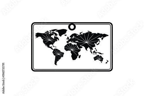 Black map in rectangle frame on white background geography global