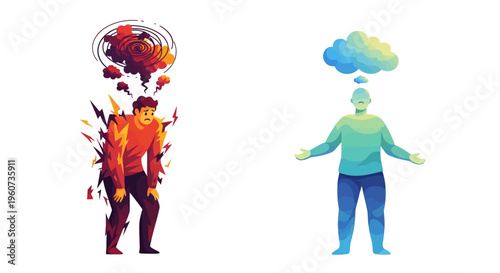 Emotional Contrast Visualizing Inner Turmoil versus Calm Mindfulness and Clarity
