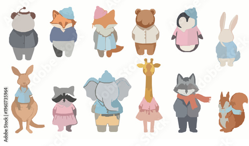 Watercolor funny animals in clothes set cute dressed animal characters vector