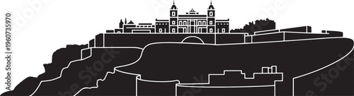 Maltese fort manuel silhouette with historical bastions and valletta city skyline architecture