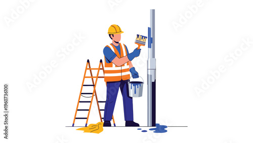 Painter at Work: A painter meticulously applies a fresh coat of paint to a surface, using a brush, demonstrating the process of refreshing or maintenance.