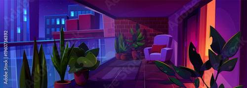 Homey interior of balcony with garden