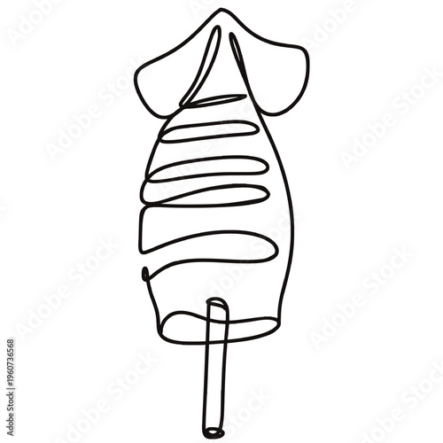 Grilled squid on a stick one line drawing minimalist  illustration.