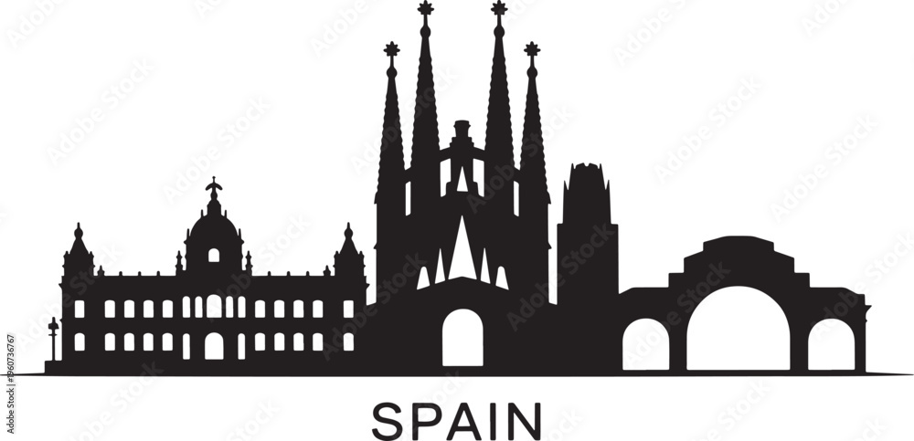 Fototapeta premium Spain skyline detailed silhouette vector illustration isolated on transparent background design element
