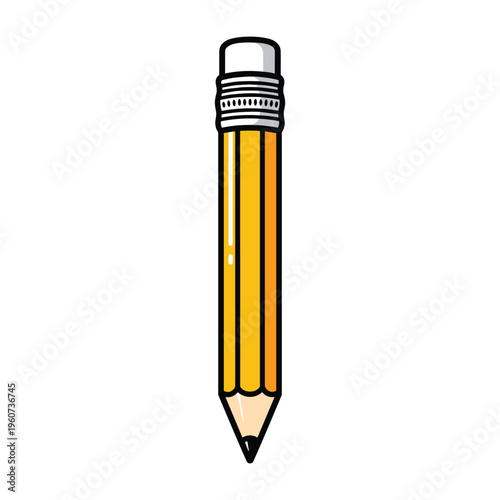 A brightly colored cartoon pencil with a white eraser and a sharpened tip, ready for writing or drawing