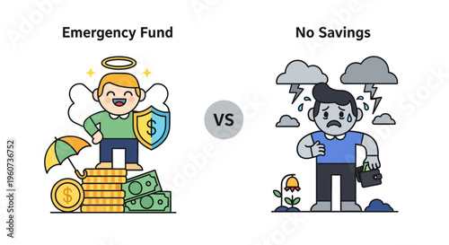 Illustrating the powerful difference between building an emergency financial fund and facing the anxieties of having no savings