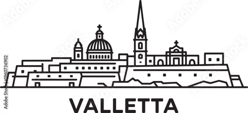 Valletta malta city skyline with architecture outlines historical buildings and landmarks