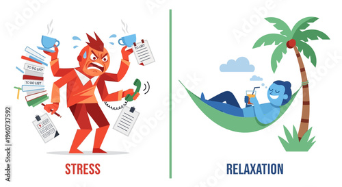 Stress vs Relaxation A Visual Comparison of Overwhelmed and Peaceful States