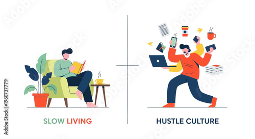 Slow Living Versus Hustle Culture A Visual Comparison of Two Distinct Lifestyles