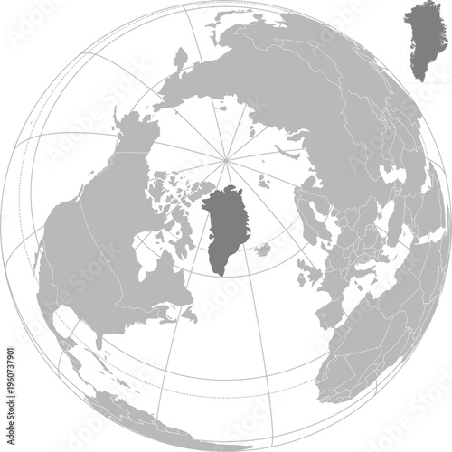 World vector map with country boundaries and graticules (Greenland-centered view, orthographic projection, PPT-compatible & fully editable)	