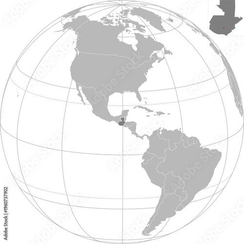 World vector map with country boundaries and graticules (Guatemala-centered view, orthographic projection, PPT-compatible & fully editable)	