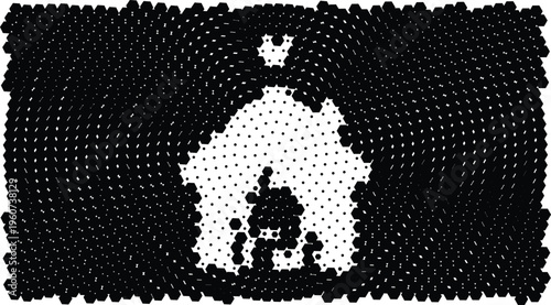 A black and white image of a skull made of dots