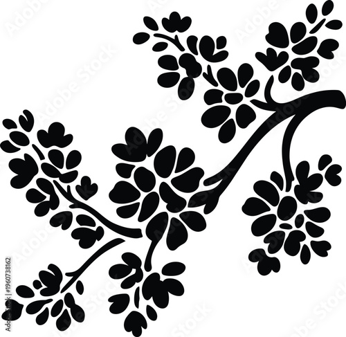 Graceful black and white vector drawing of a delicate blooming flower branch, flawless for spring nature designs.