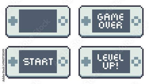 Fotografía 8-bit pixel art game console screen phrase set