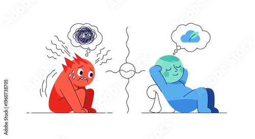 Emotional Spectrum Illustrating the Contrast Between Anxiety, Stress, and Serene Calmness, Symbolizing Mental Well-being and Inner Peace