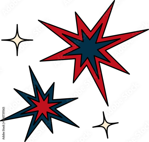 Red and blue starburst shapes for brand strategy brainstorm