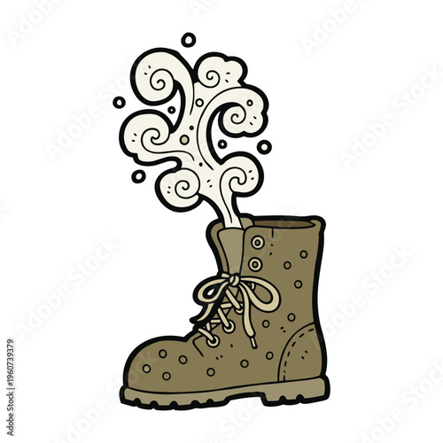 A cartoon illustration of a single brown boot with an unpleasant odor emanating from its opening