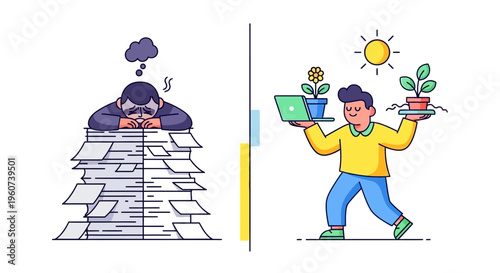 Visualizing the Critical Balance Overcoming Work-Related Stress and Achieving Sustainable Productivity with Personal Well-being