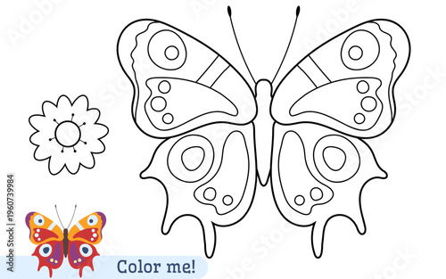Quadro su tela Butterfly Coloring Page for Kids, Simple Outline Printable Activity