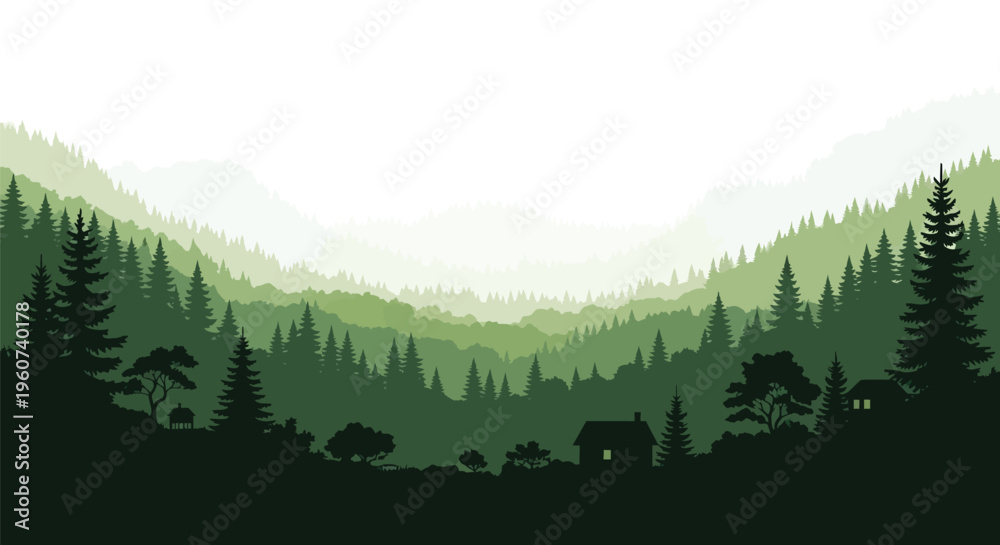 Fototapeta premium Tranquil forest landscape with dark shapes and a striking silhouette