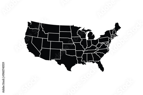 Black and white map of the United States with state borders america