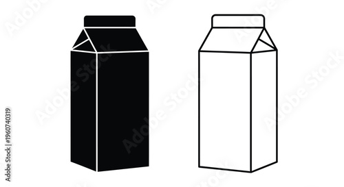 Two gable top carton outlines one filled and one empty silhouette