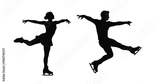 Figure skaters in dynamic poses showcasing grace and athleticism silhouette