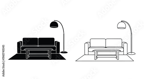 Modern living room furniture arrangement with lamps a clean silhouette