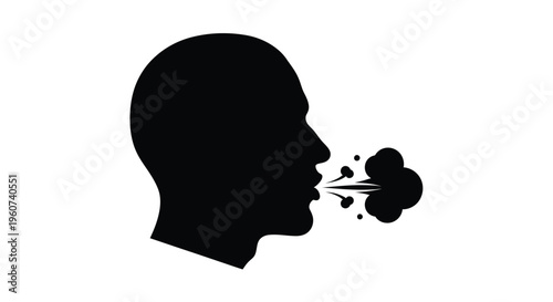 A black silhouette of a head exhaling air or smoke silhouette