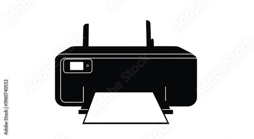 Black silhouette of a modern inkjet printer on a white background