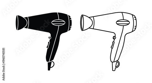 Two hair dryers depicted in contrasting styles a striking silhouette