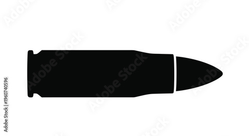 A stark black silhouette of a rifle cartridge simple design silhouette